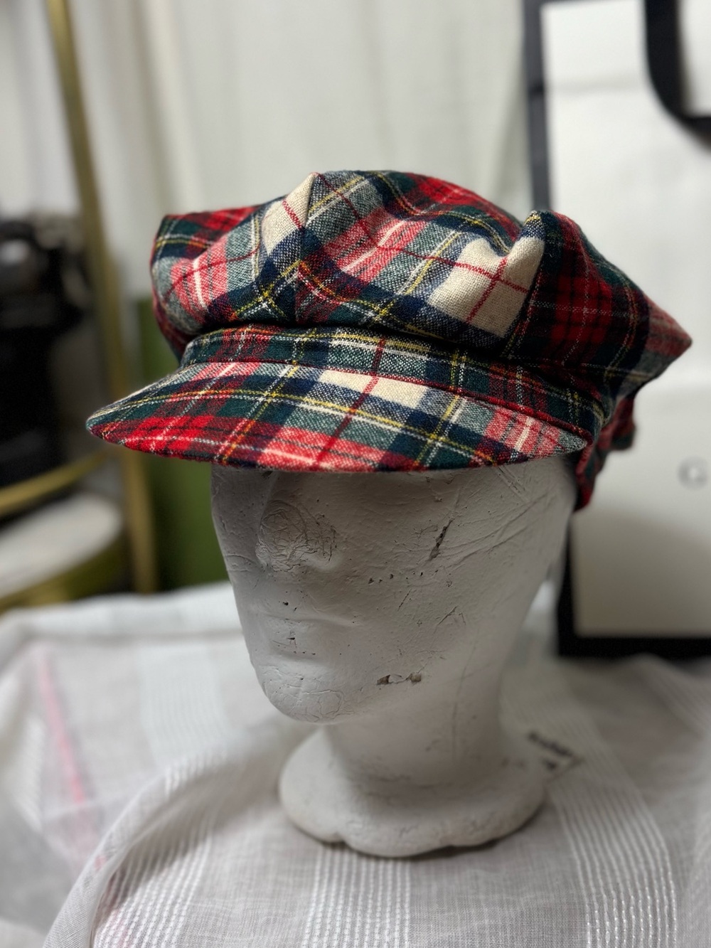 Vintage Pendleton Newsboy hat Christmas plaid style 100% wool newsie cap